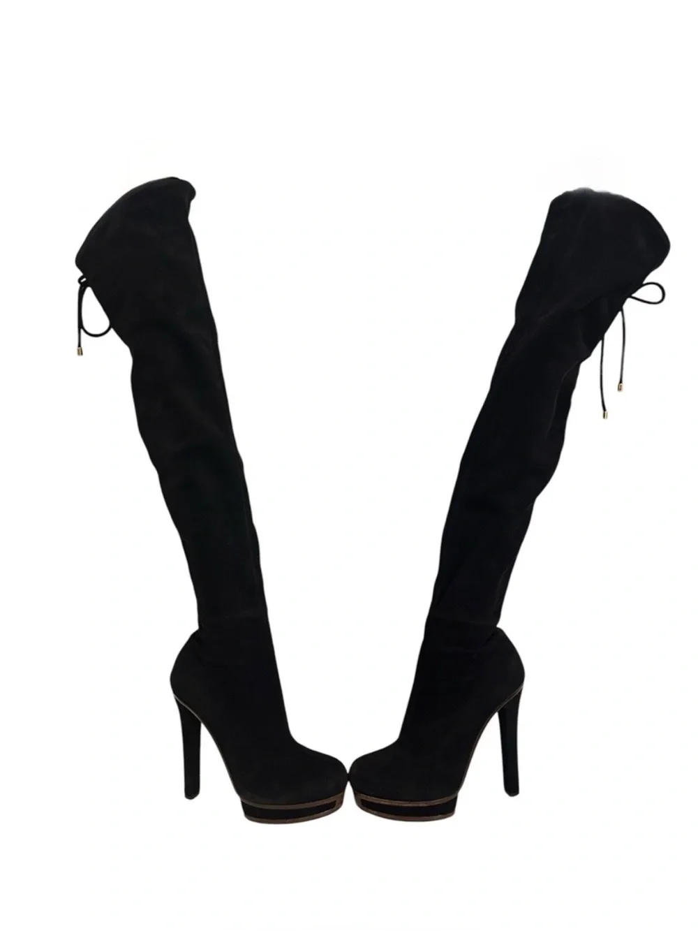 GUCCI Alonya Black Suede OTK Platform Heeled Boots